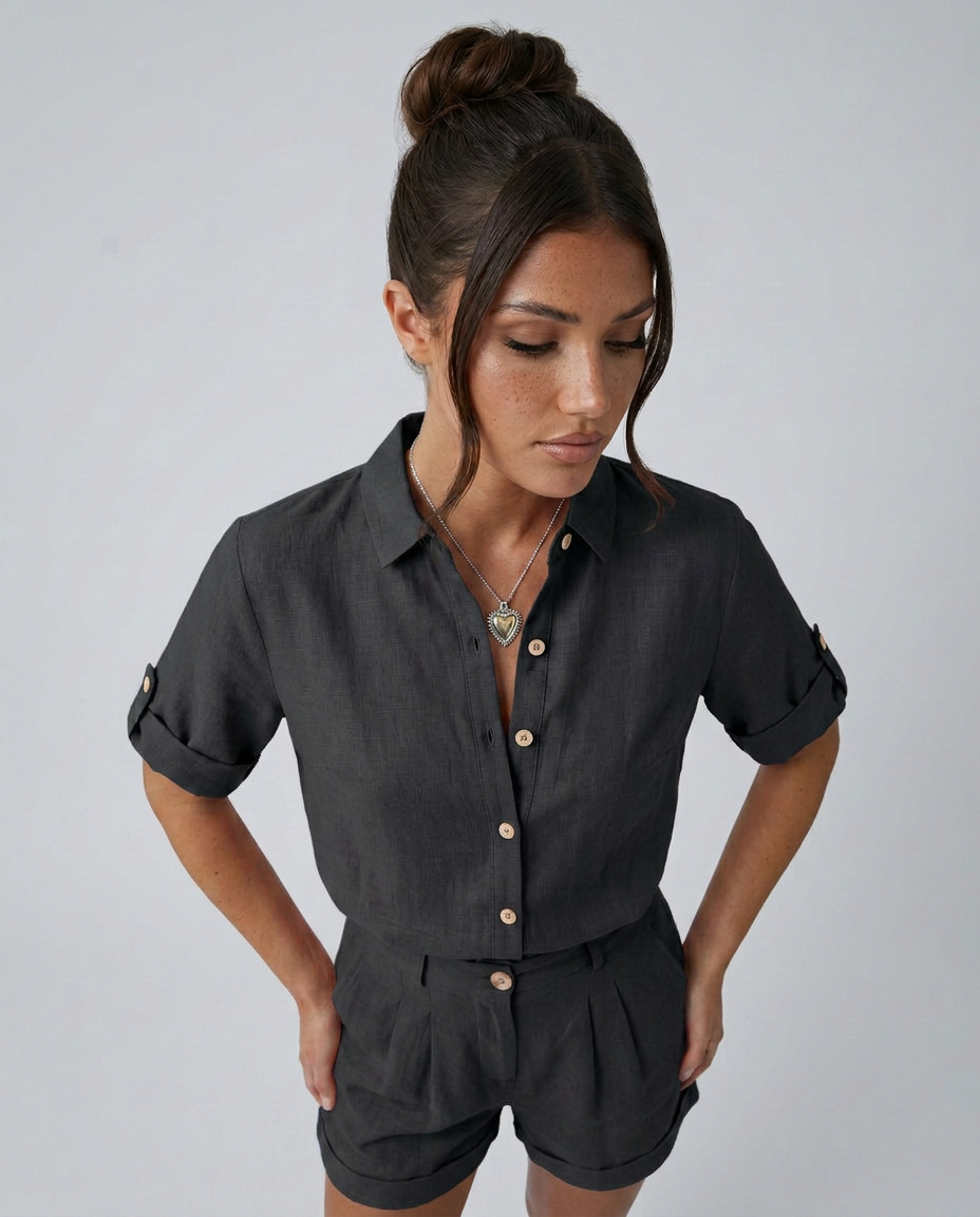 Casual Button-Front Short Jumpsuit