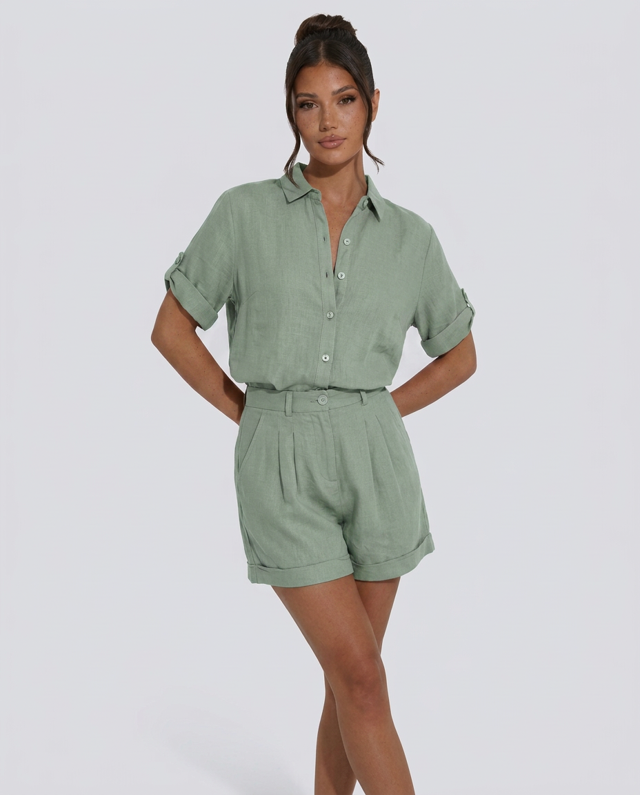 Casual Button-Front Short Jumpsuit