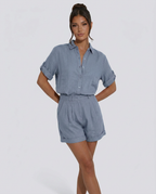 Casual Button-Front Short Jumpsuit