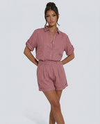 Casual Button-Front Short Jumpsuit