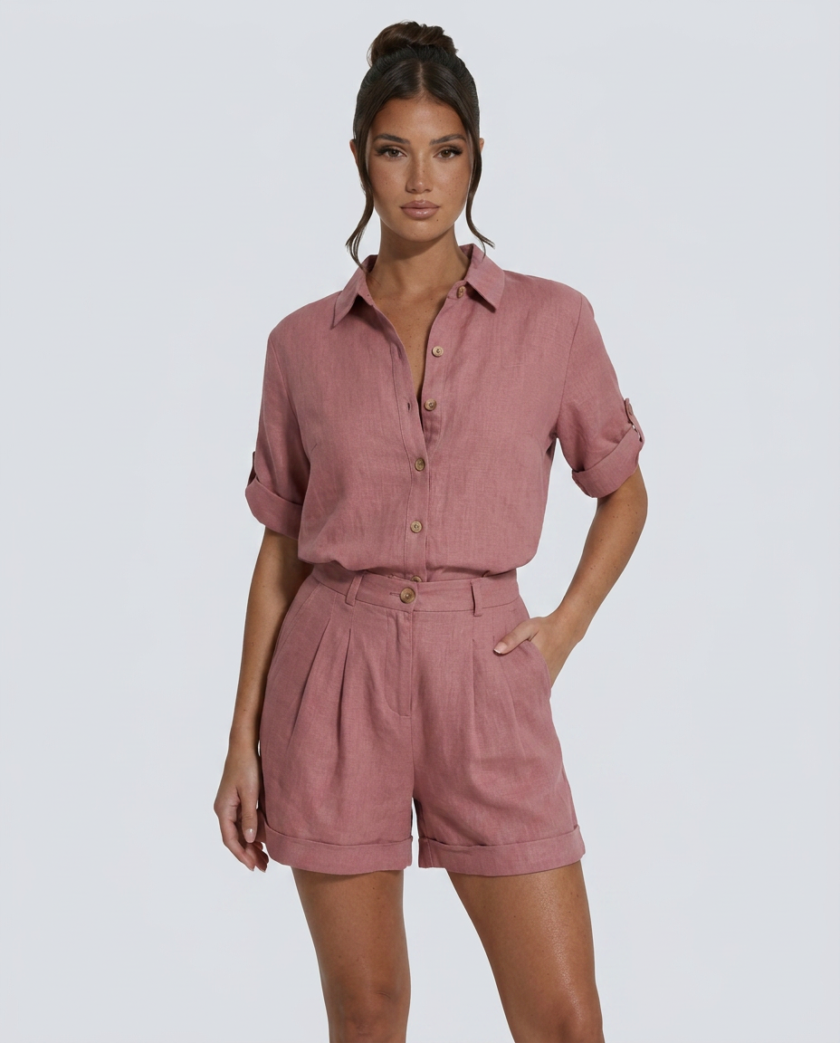 Casual Button-Front Short Jumpsuit