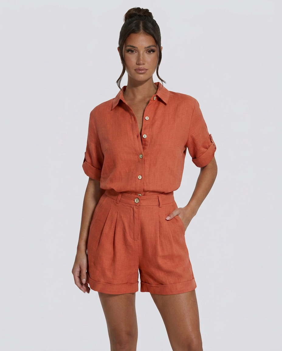 Casual Button-Front Short Jumpsuit