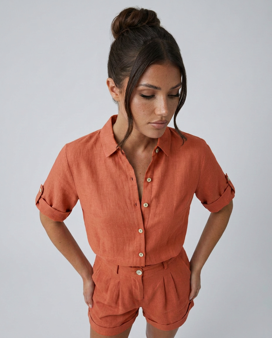 Casual Button-Front Short Jumpsuit