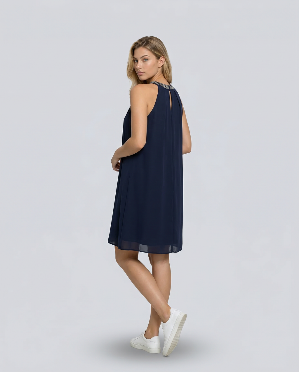 Mini Dress with Embellished Halter Neck