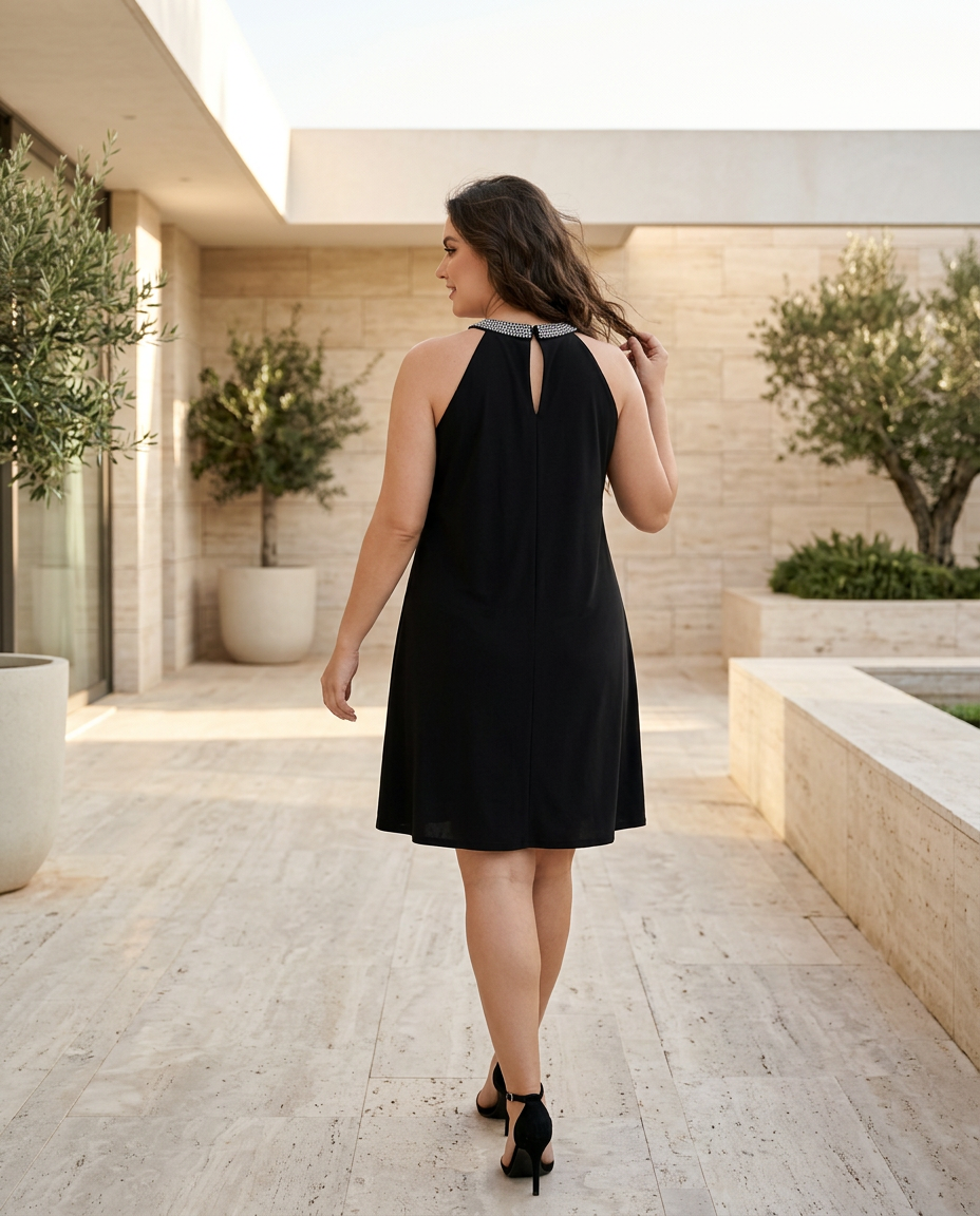 Mini Dress with Embellished Halter Neck