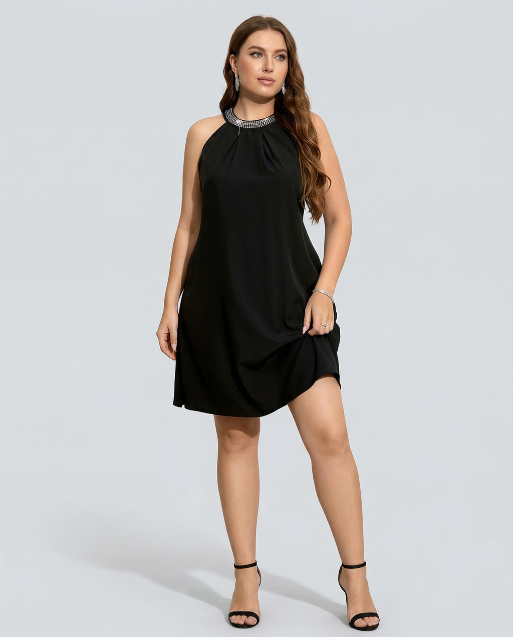 Mini Dress with Embellished Halter Neck