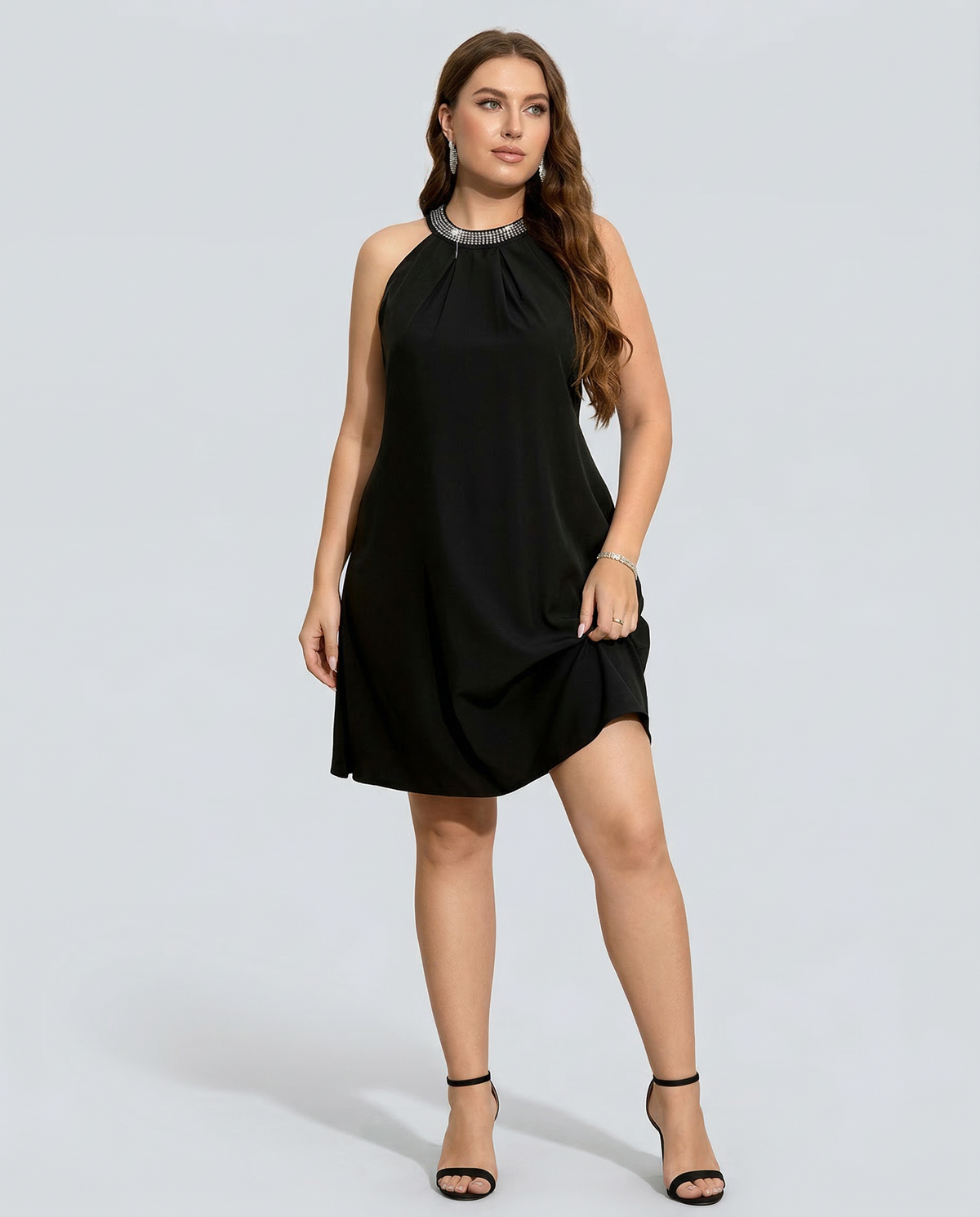 Mini Dress with Embellished Halter Neck