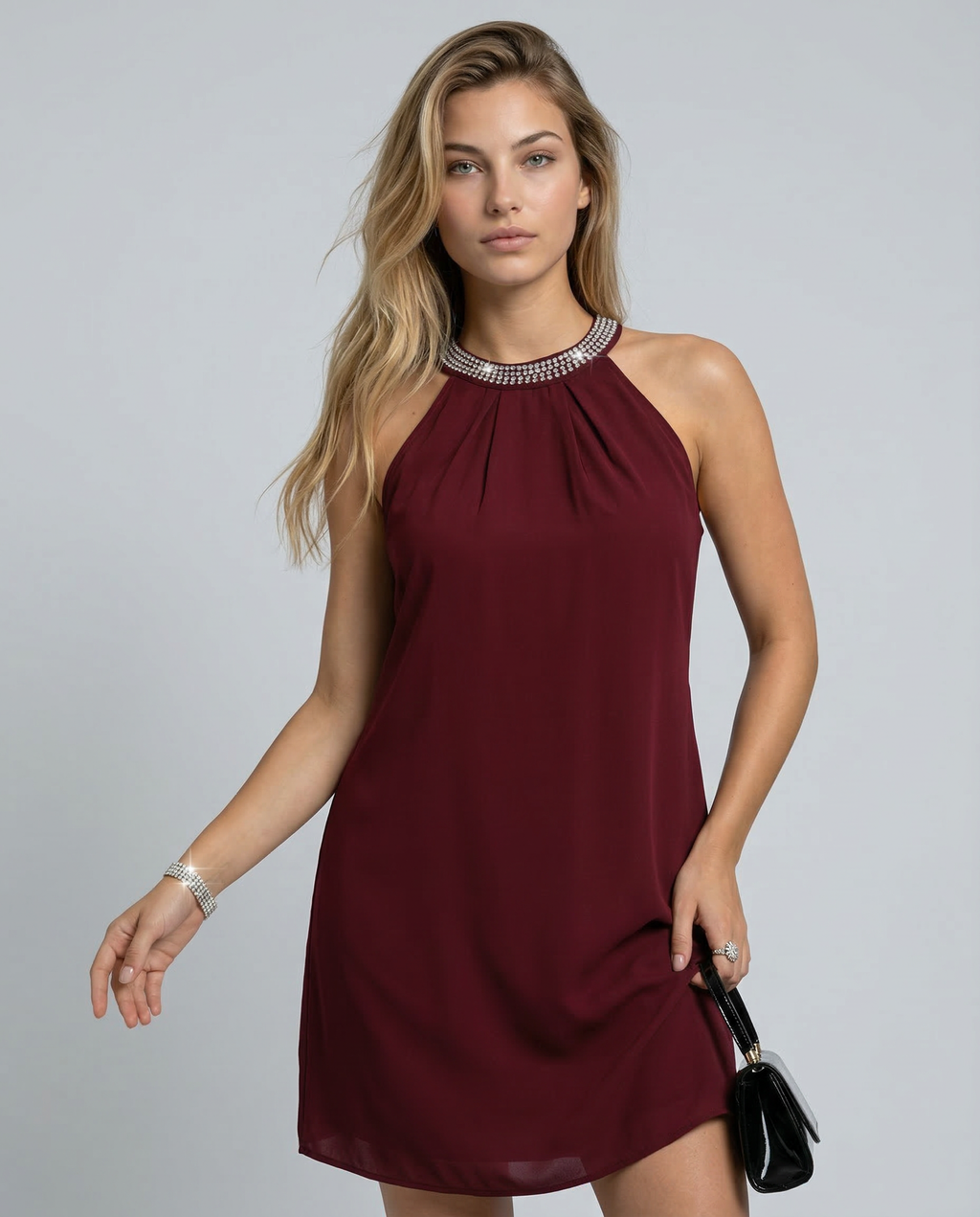 Mini Dress with Embellished Halter Neck