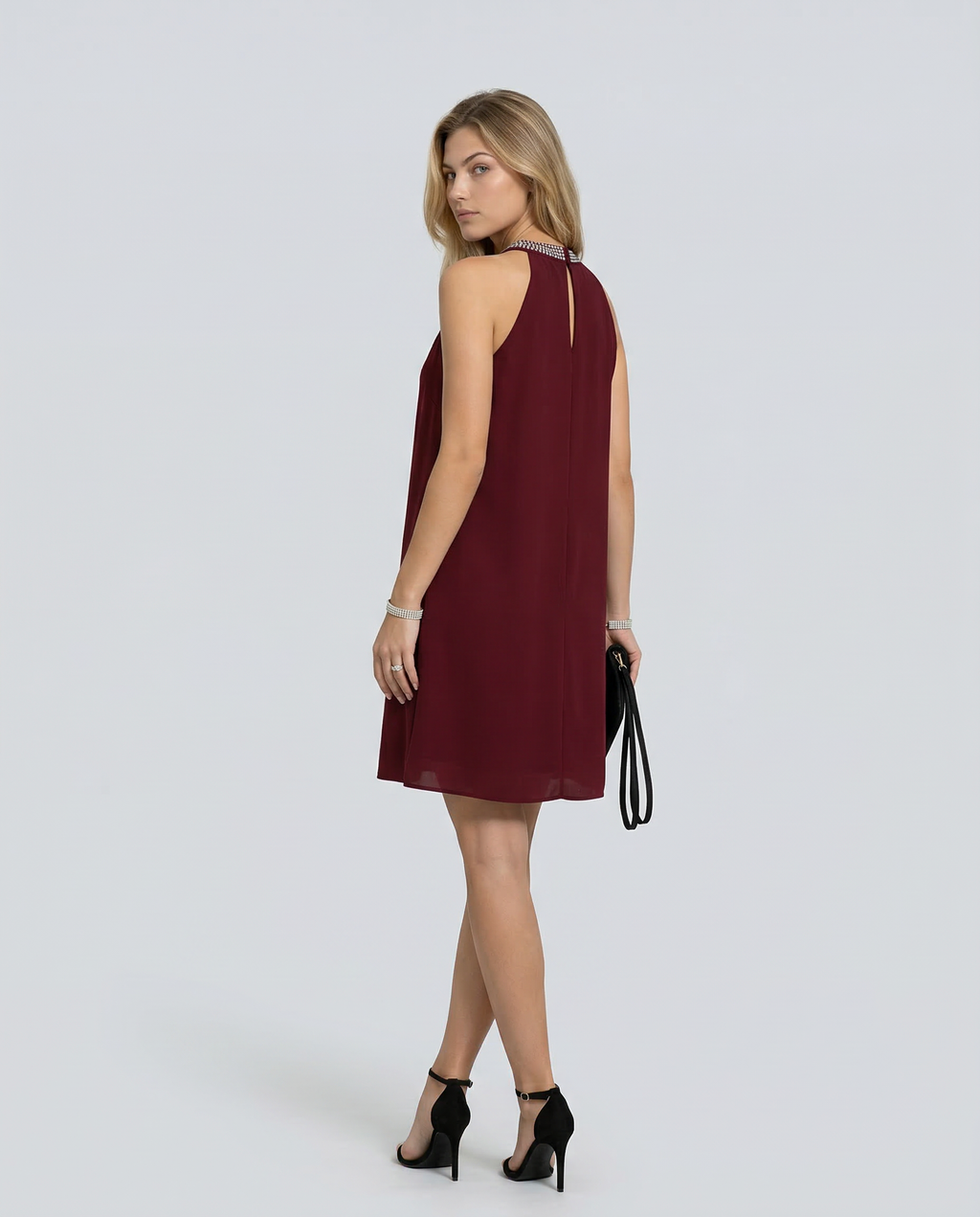 Mini Dress with Embellished Halter Neck