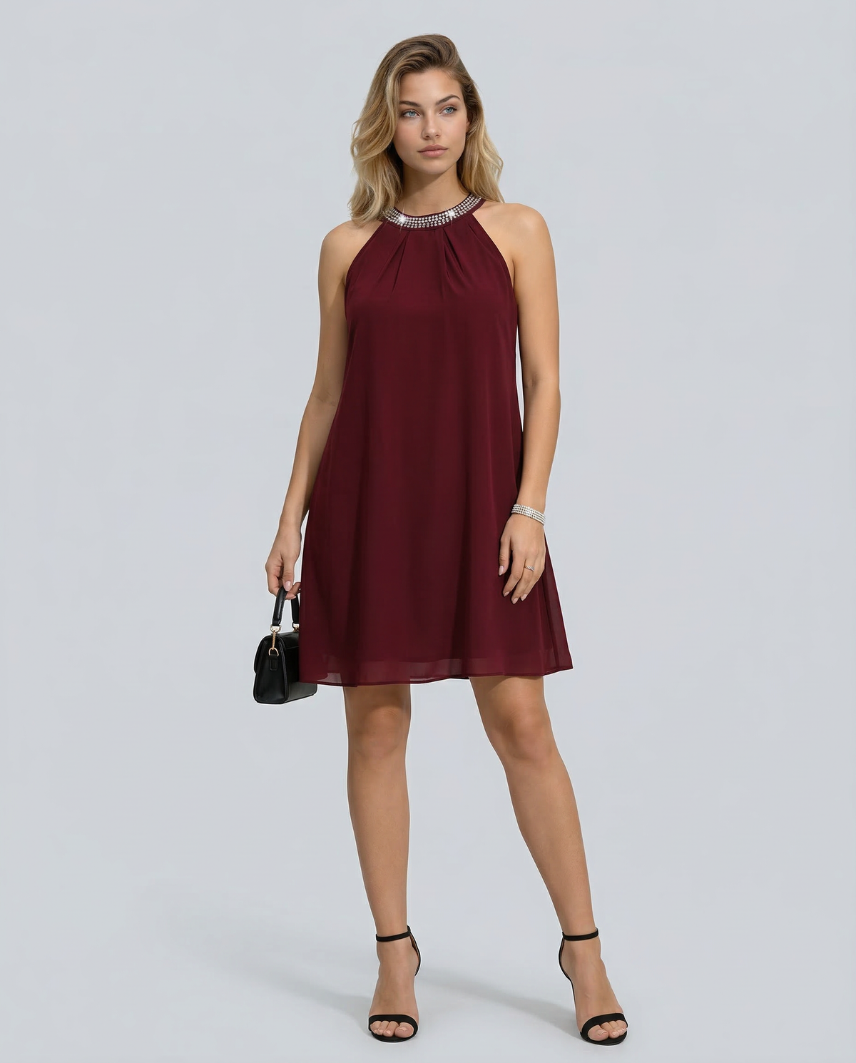 Mini Dress with Embellished Halter Neck