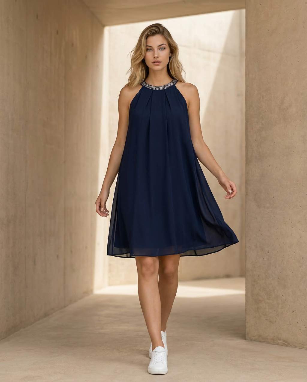 Mini Dress with Embellished Halter Neck
