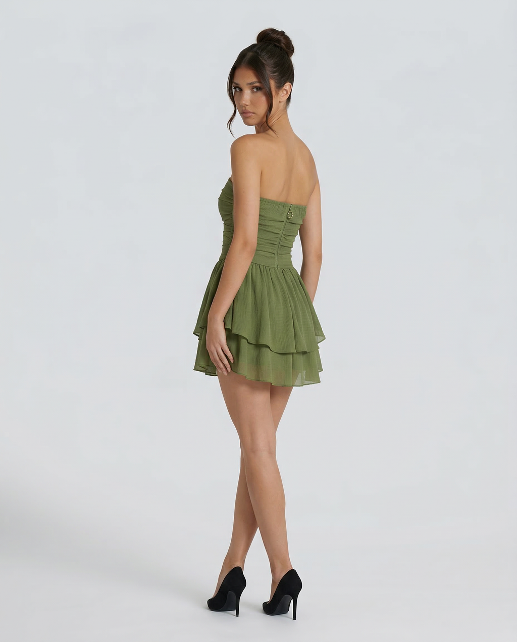 Strapless Mini Dress with Tiered Ruffle Skirt