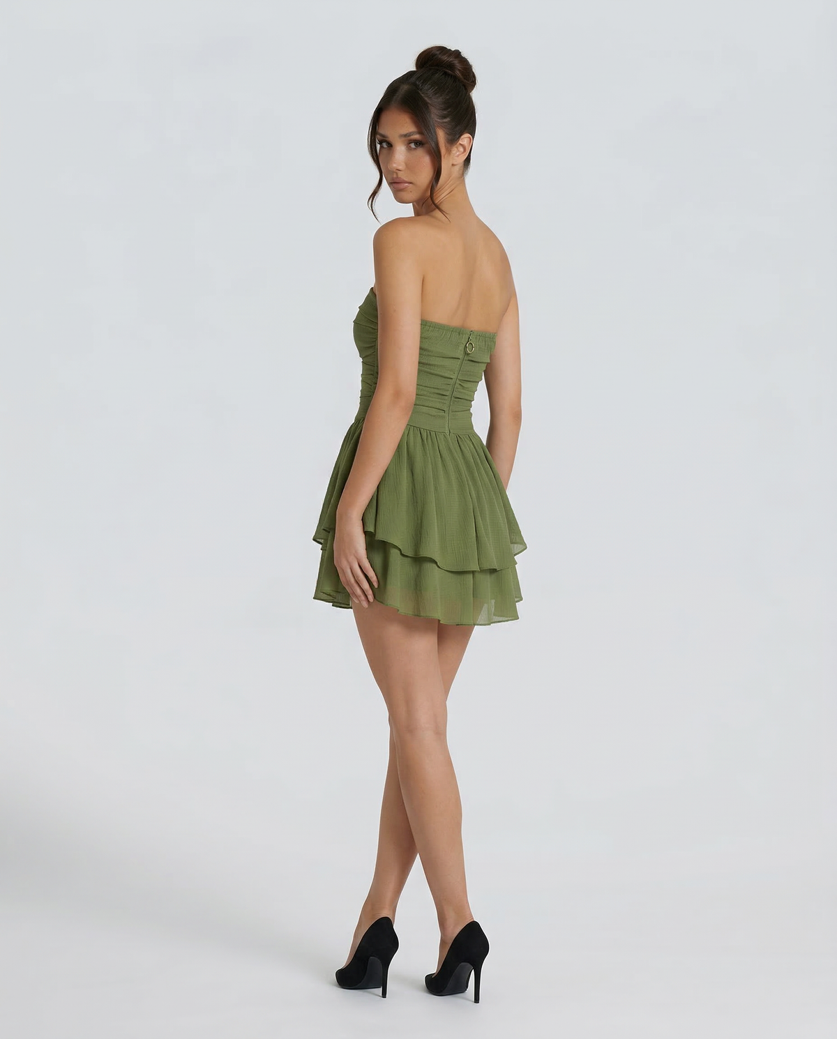 Strapless Mini Dress with Tiered Ruffle Skirt