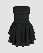 Strapless Mini Dress with Tiered Ruffle Skirt