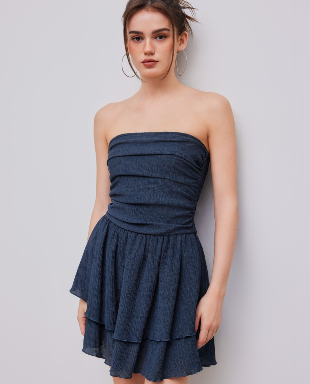 Strapless Mini Dress with Tiered Ruffle Skirt