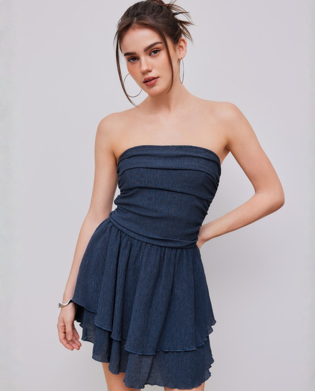 Strapless Mini Dress with Tiered Ruffle Skirt
