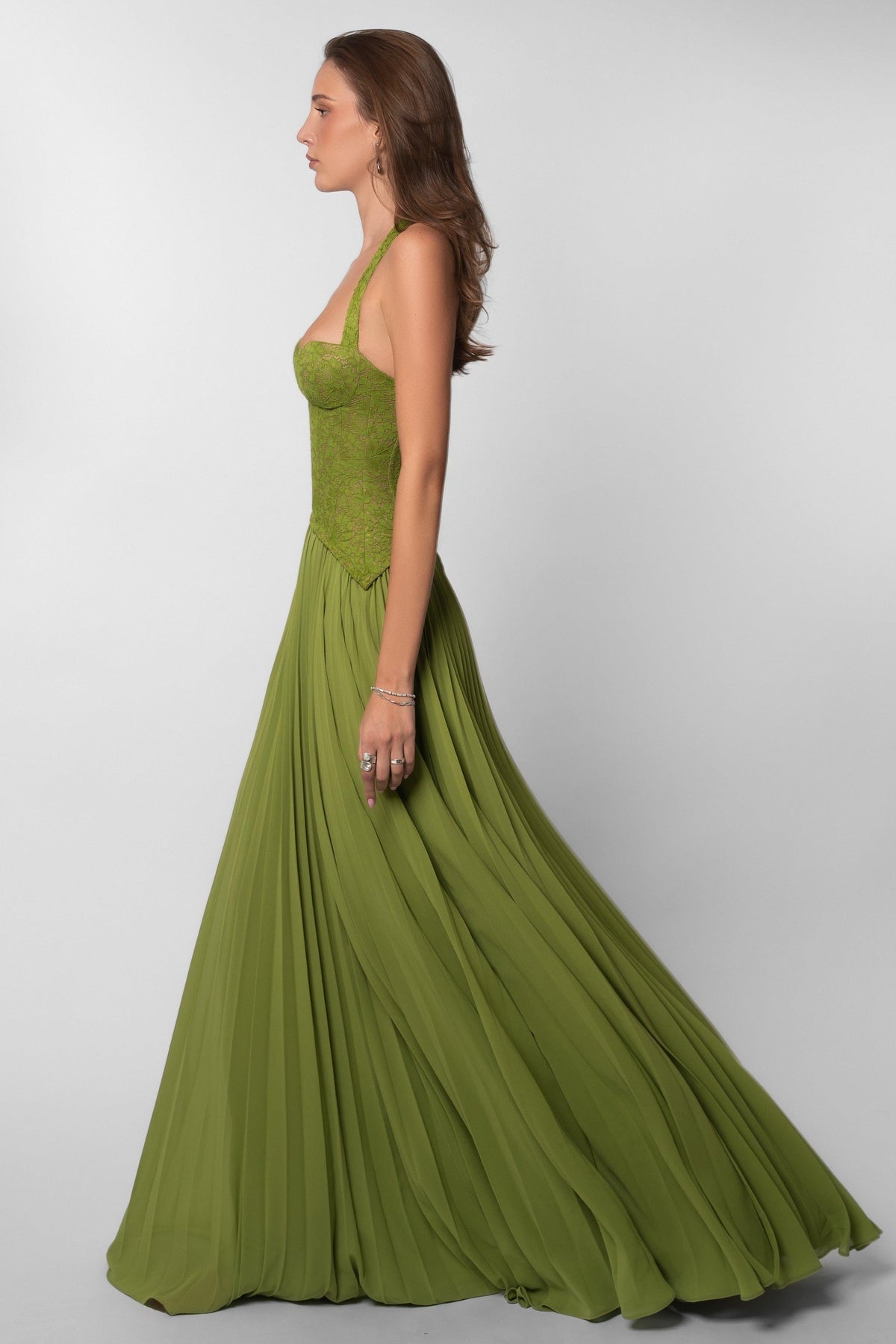 Sweetheart Lace Chiffon Pleated Maxi Dress