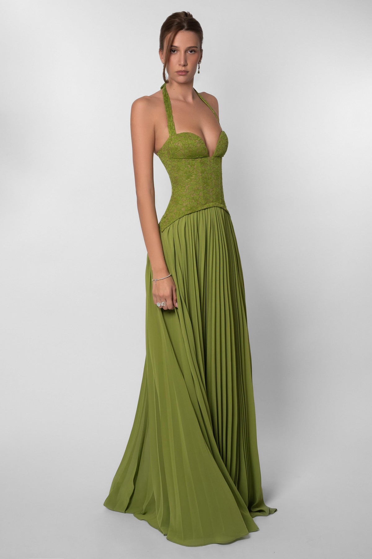 Sweetheart Lace Chiffon Pleated Maxi Dress