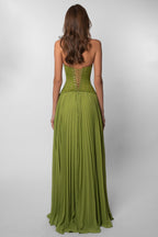 Sweetheart Lace Chiffon Pleated Maxi Dress