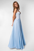 Sweetheart Lace Chiffon Pleated Maxi Dress