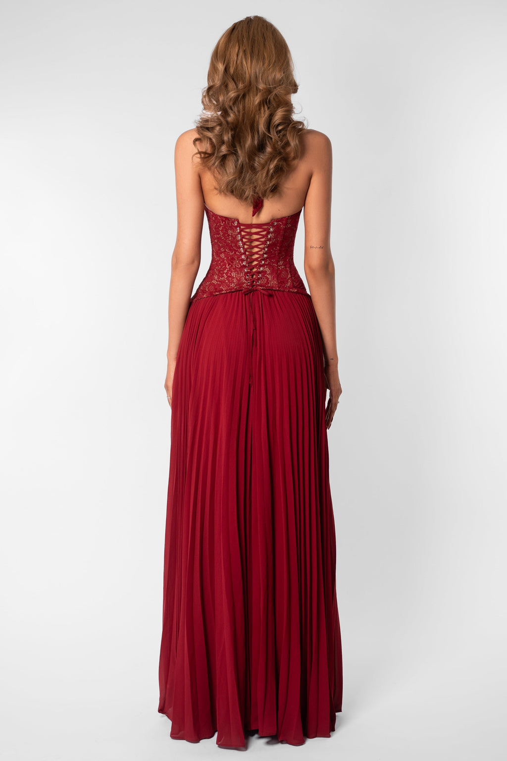 Sweetheart Lace Chiffon Pleated Maxi Dress