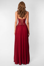 Sweetheart Lace Chiffon Pleated Maxi Dress