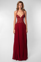 Sweetheart Lace Chiffon Pleated Maxi Dress