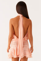 Chiffon Pleated Halter Neck Mini Dress