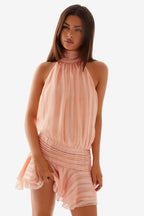 Chiffon Pleated Halter Neck Mini Dress