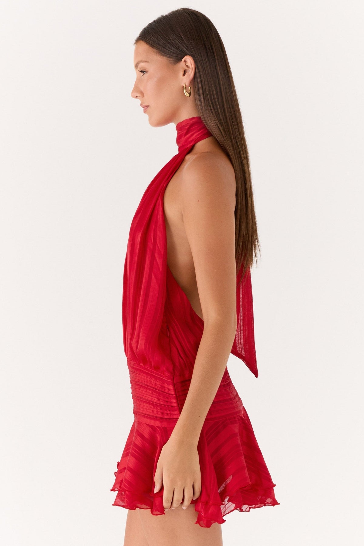 Chiffon Pleated Halter Neck Mini Dress