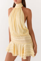 Chiffon Pleated Halter Neck Mini Dress