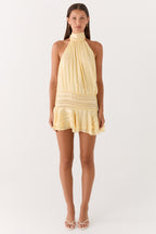 Chiffon Pleated Halter Neck Mini Dress
