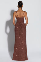 Sequin Tie-Up Square Neck Maxi Dress