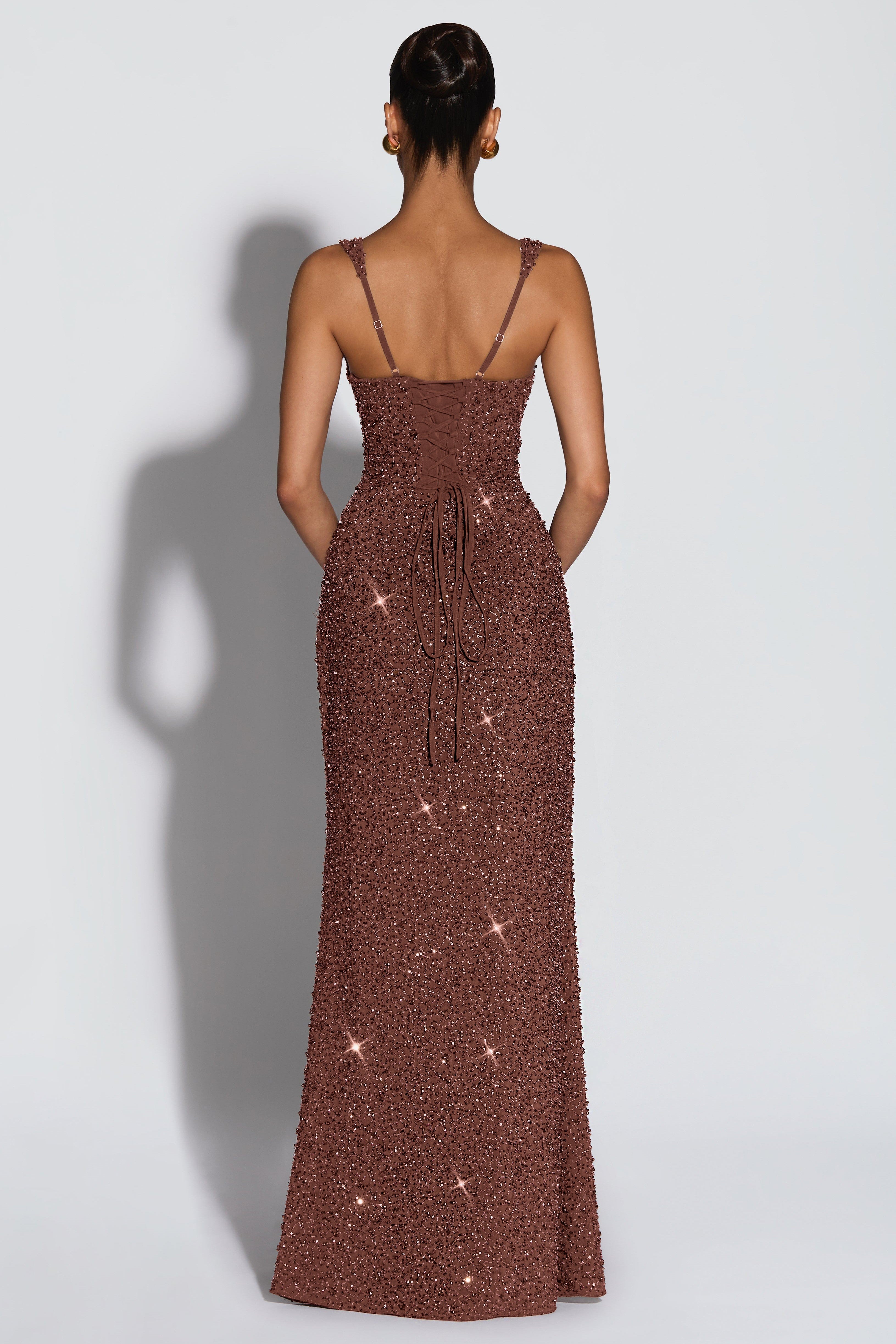 Sequin Tie-Up Square Neck Maxi Dress