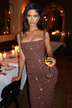 Sequin Tie-Up Square Neck Maxi Dress