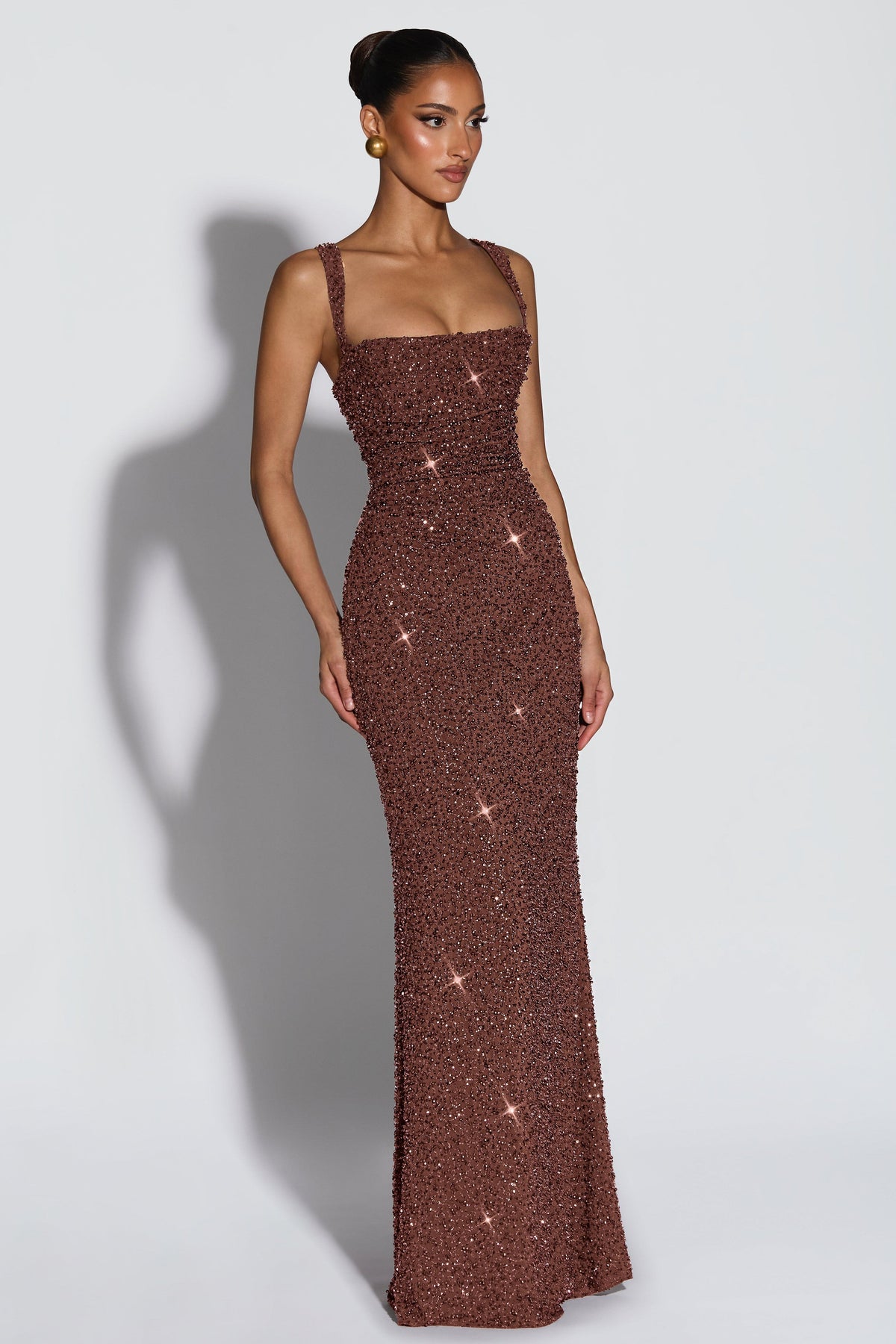 Sequin Tie-Up Square Neck Maxi Dress
