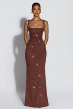 Sequin Tie-Up Square Neck Maxi Dress