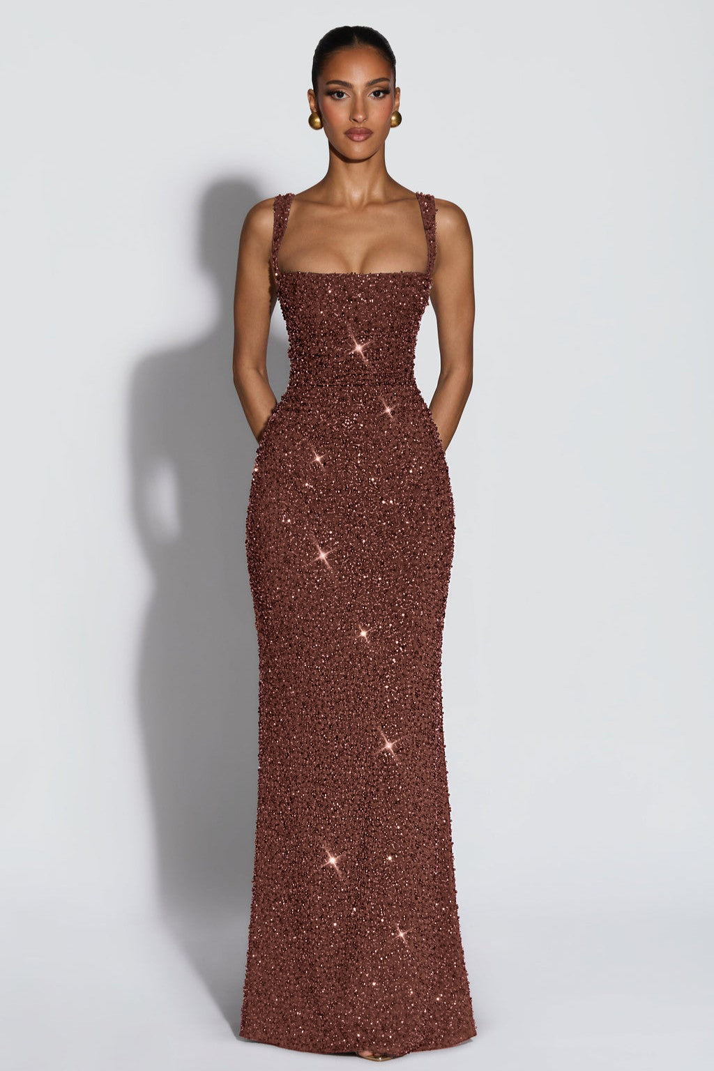 Sequin Tie-Up Square Neck Maxi Dress