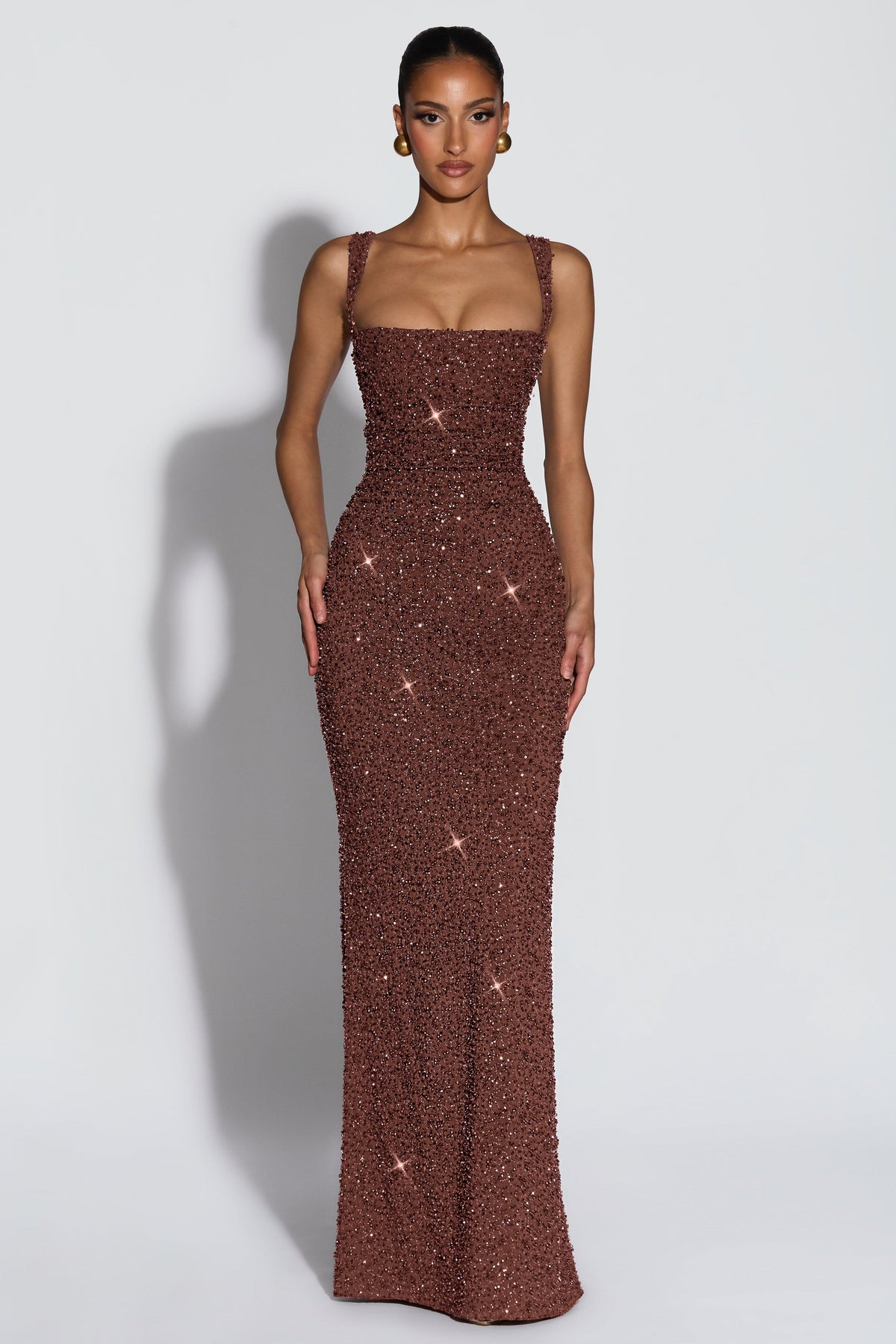 Sequin Tie-Up Square Neck Maxi Dress