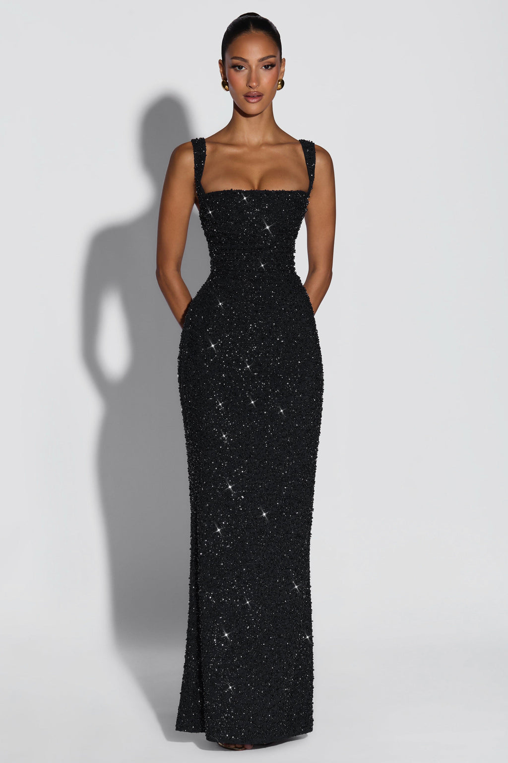 Sequin Tie-Up Square Neck Maxi Dress
