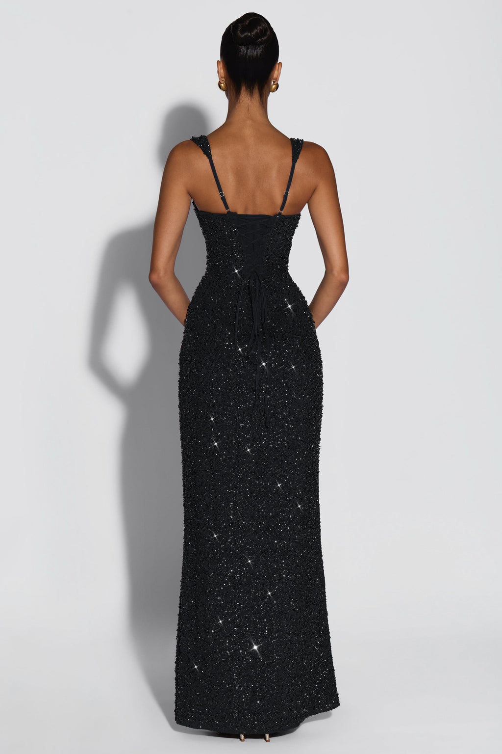 Sequin Tie-Up Square Neck Maxi Dress