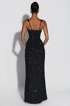 Sequin Tie-Up Square Neck Maxi Dress