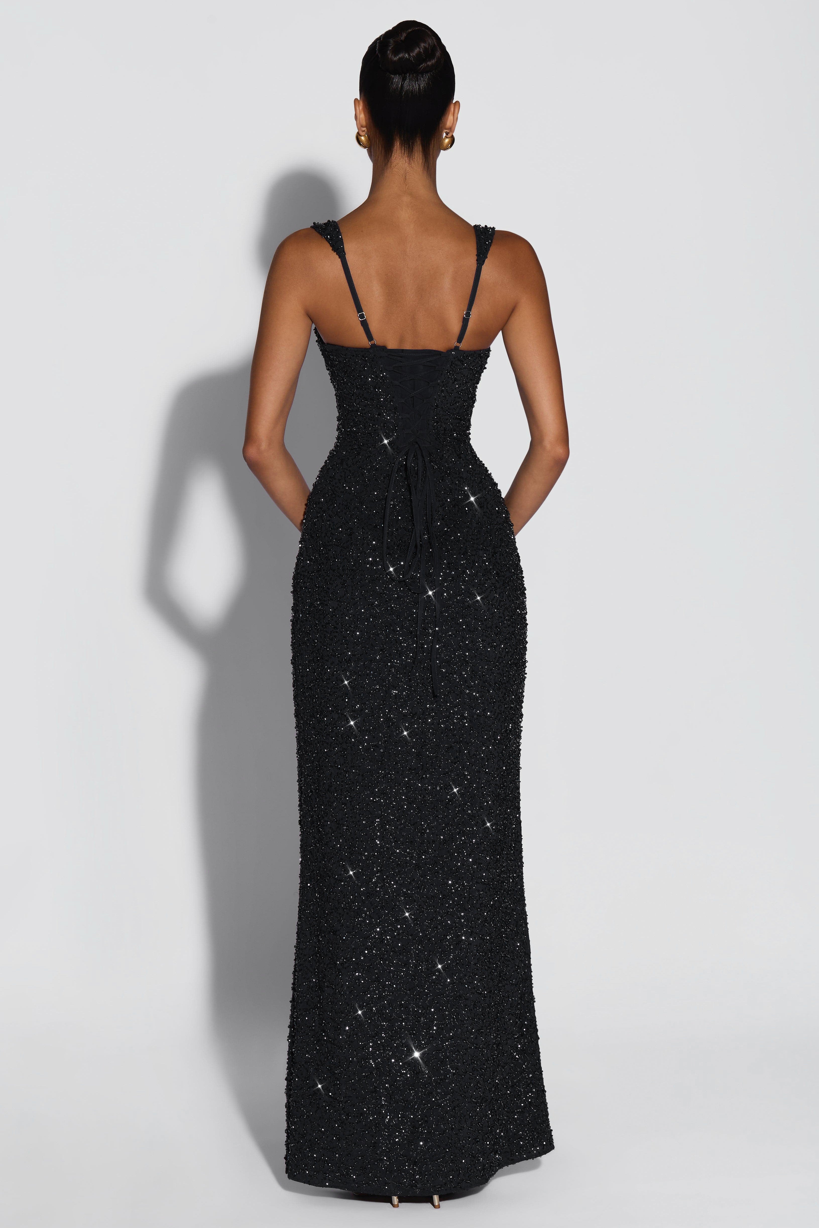 Sequin Tie-Up Square Neck Maxi Dress