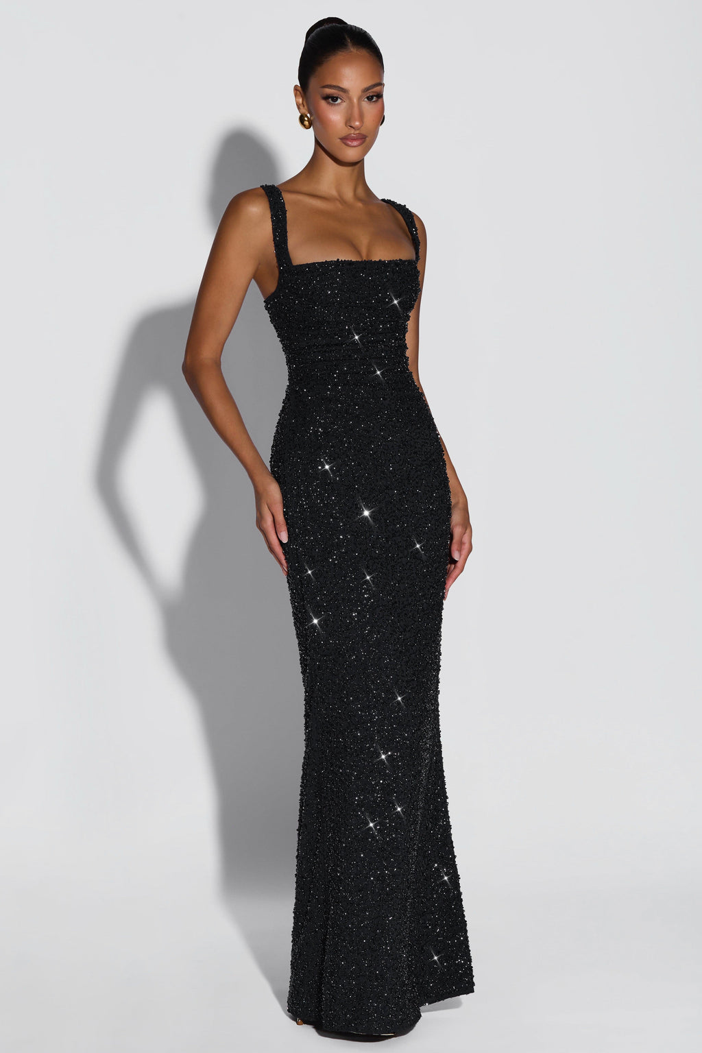 Sequin Tie-Up Square Neck Maxi Dress