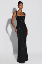 Sequin Tie-Up Square Neck Maxi Dress