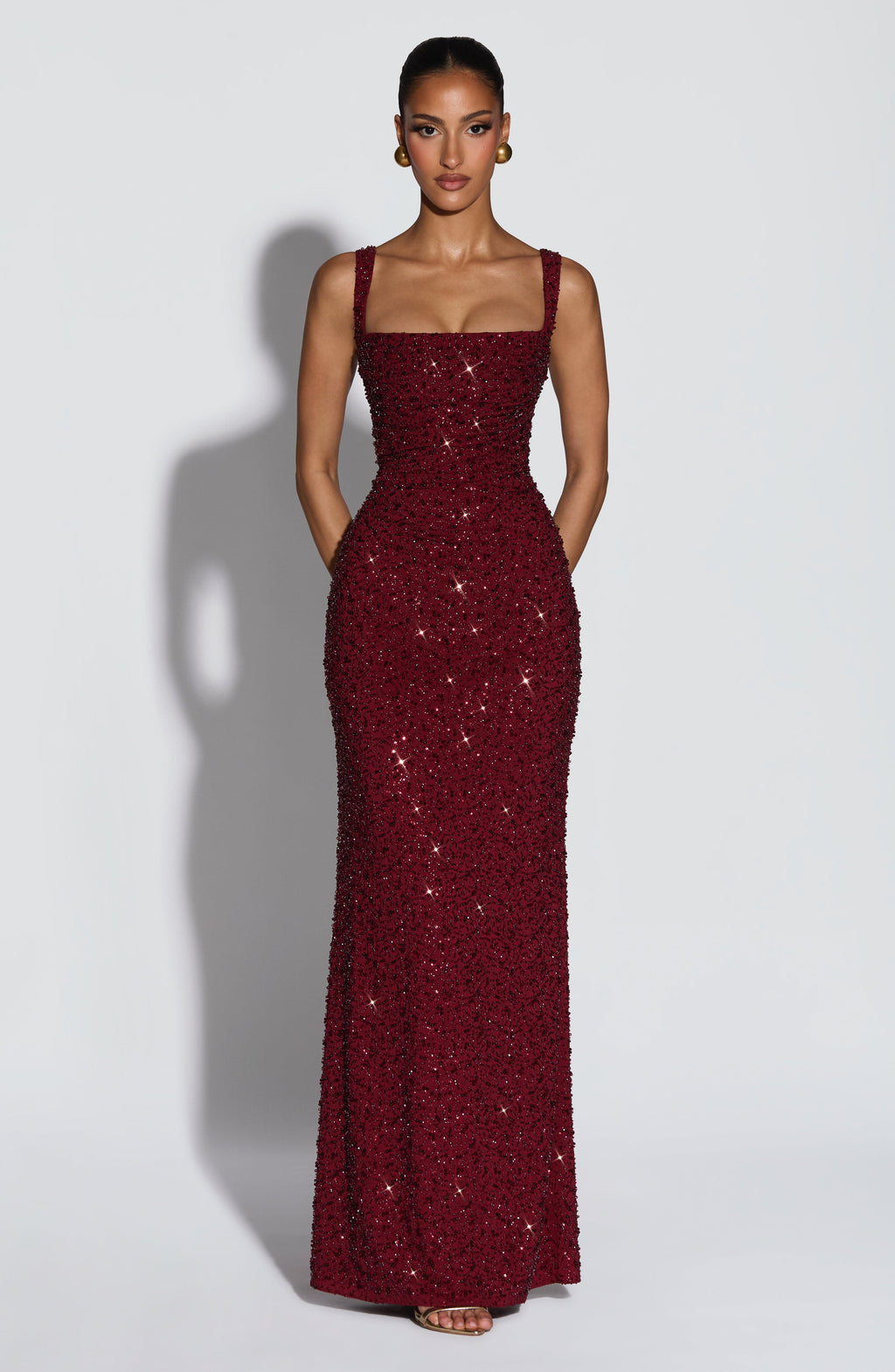 Sequin Tie-Up Square Neck Maxi Dress