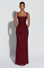 Sequin Tie-Up Square Neck Maxi Dress