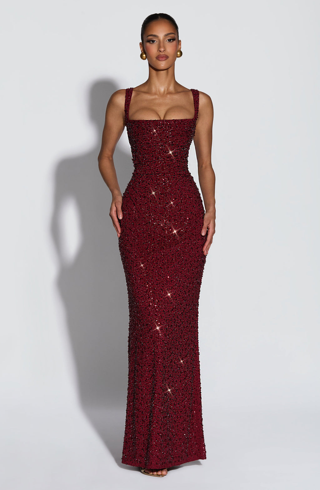 Sequin Tie-Up Square Neck Maxi Dress