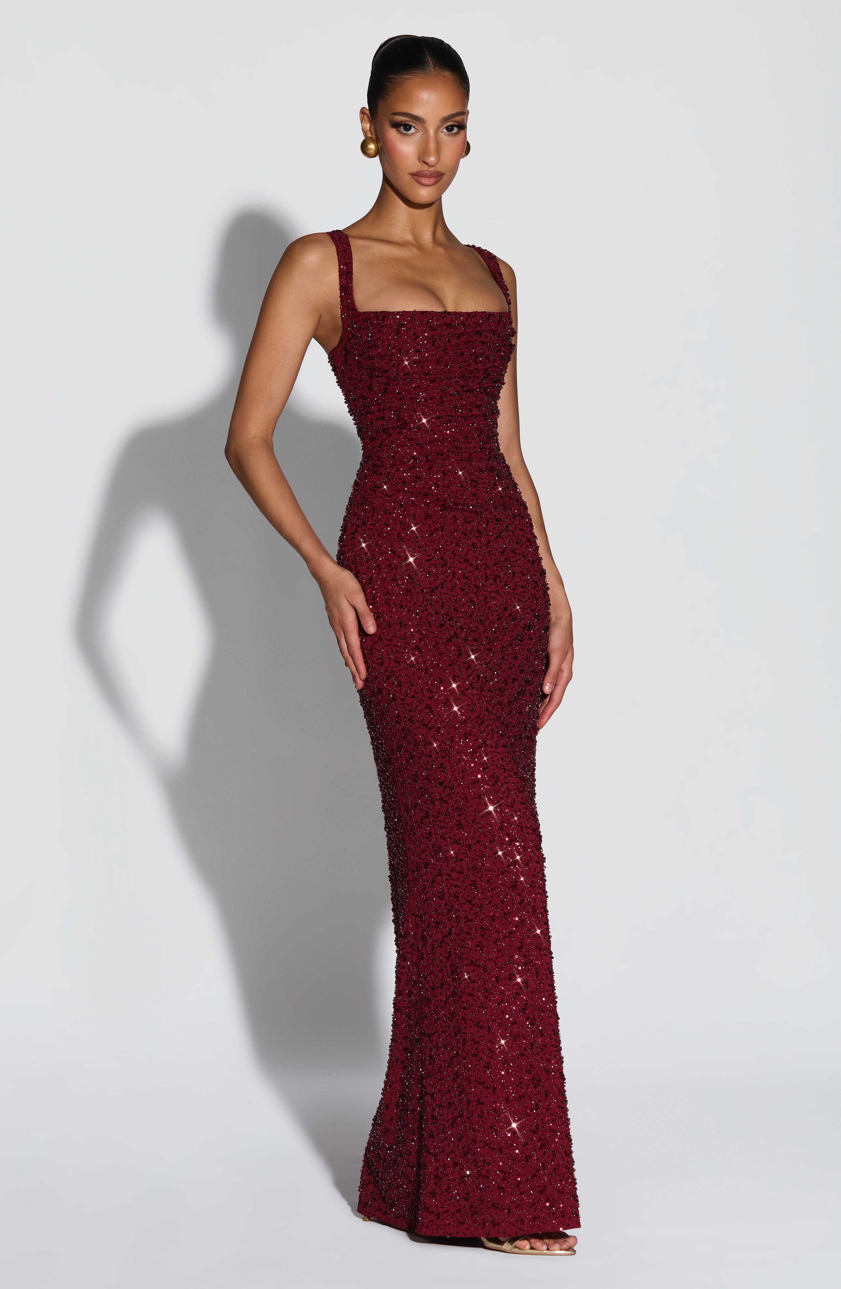 Sequin Tie-Up Square Neck Maxi Dress