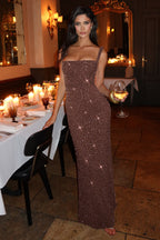 Sequin Tie-Up Square Neck Maxi Dress